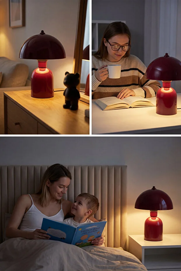 Luna Abajur Bordo Metal Gövdeli